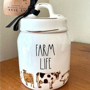 Rae Dunn White Ceramic Canister with Animal Print- Farm Life